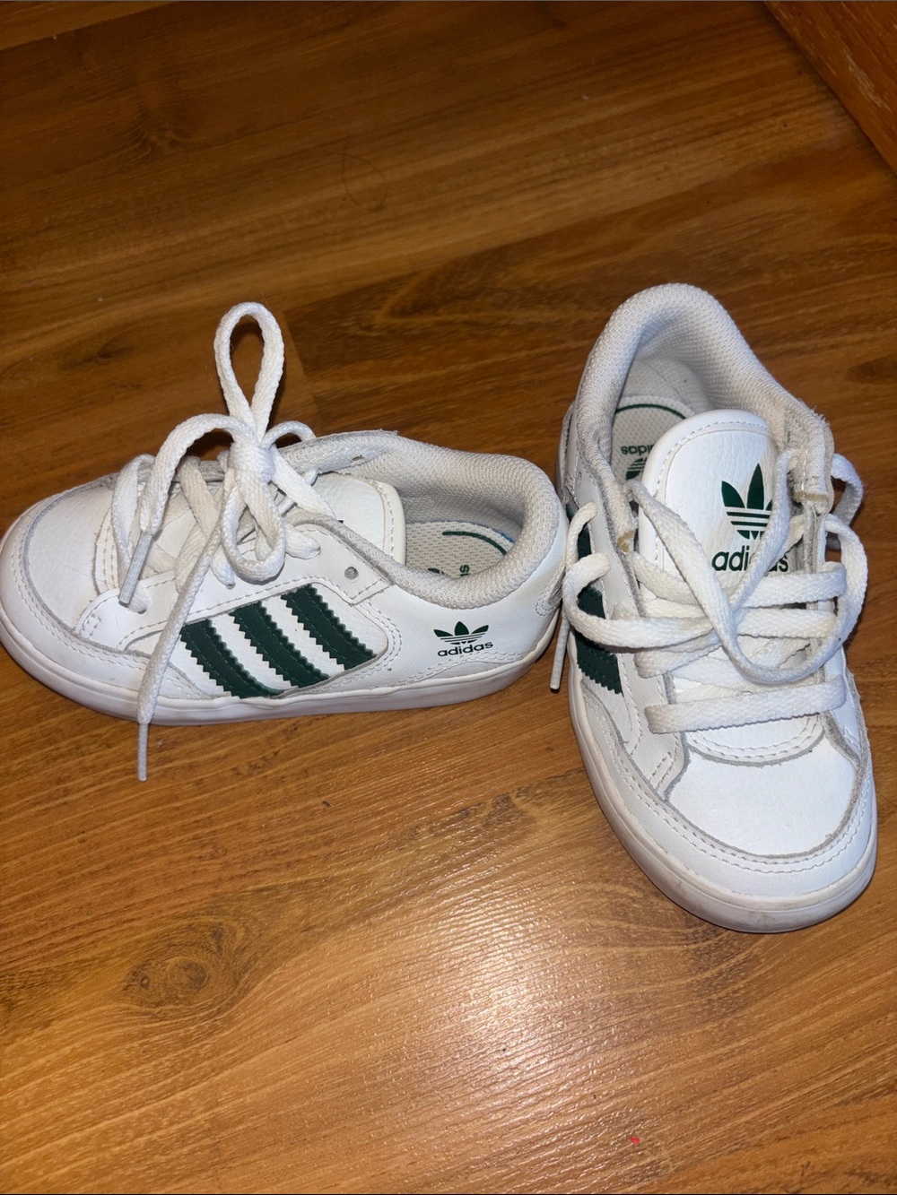 adidas Kids White Sneakers with Green Three-Stripes